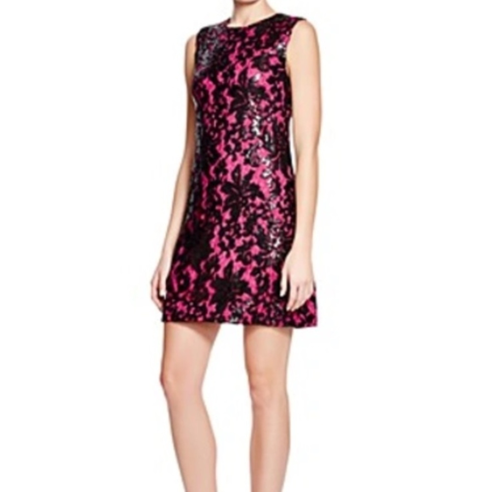 DVF Diane Von Furstenberg Hot Orchid Pink Sequined Kaleb Shift Dress Size 6